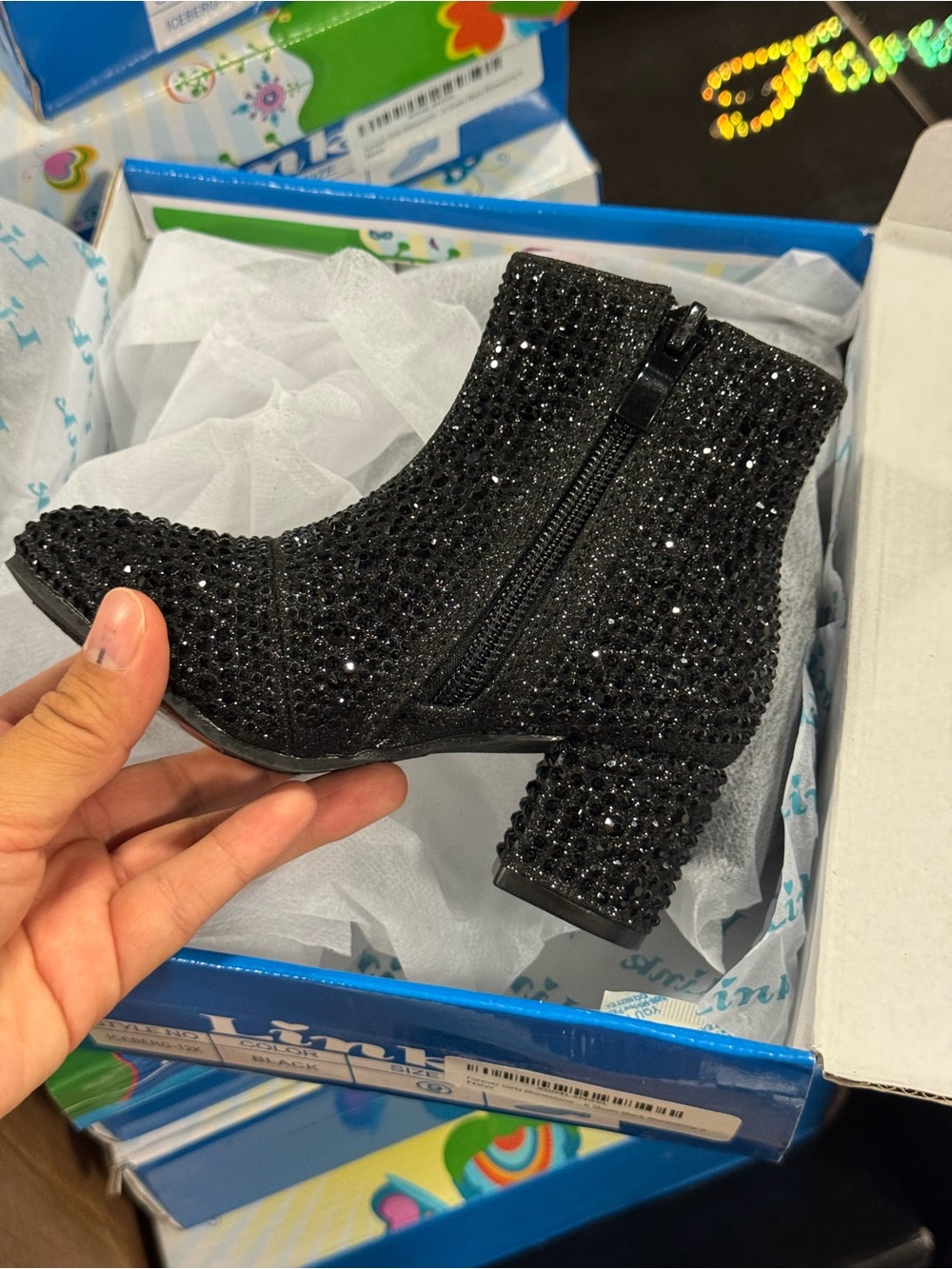 Kids Black Rhinestone Booties Size 9